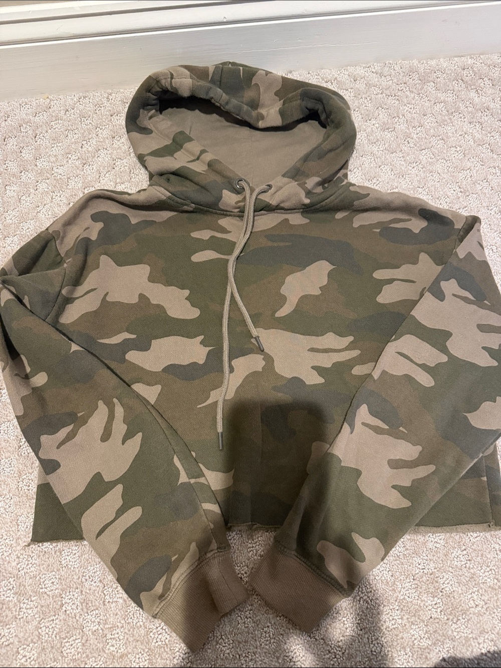 Garage Woman’s Camo Crop Hoodie in Green and Tan